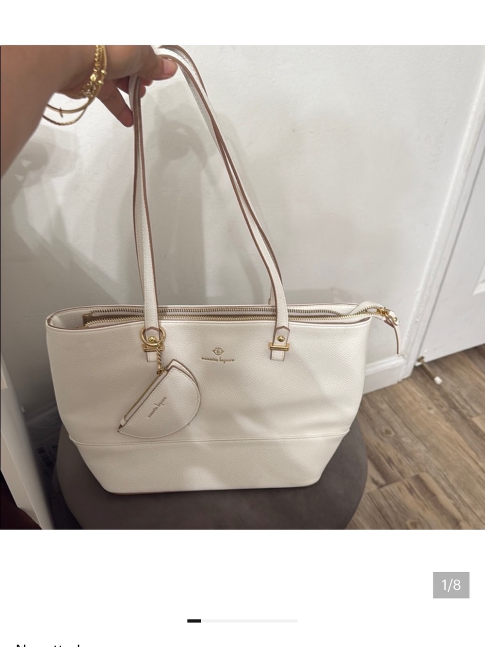 Nanette Lepore Cream Leather Tote with Gold Hardware